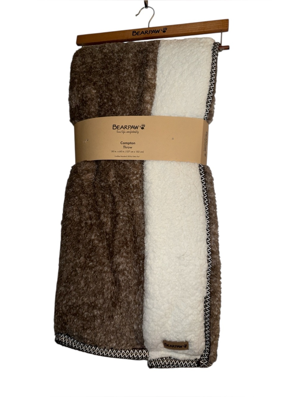 BearPaw Compton Sherpa Throw Blanket Reversible Soft Plush Taupe 50” x 60” NEW